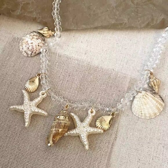 Gold and Cream Shell Charm Necklace - Picture 2 of 3